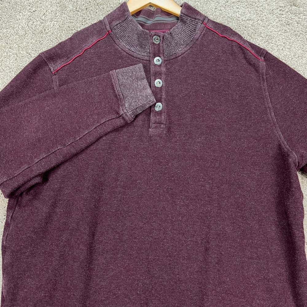 Tommy Bahama Pullover Men XL Burgundy Long Sleeve Snap Henley Sweater Marlin EUC